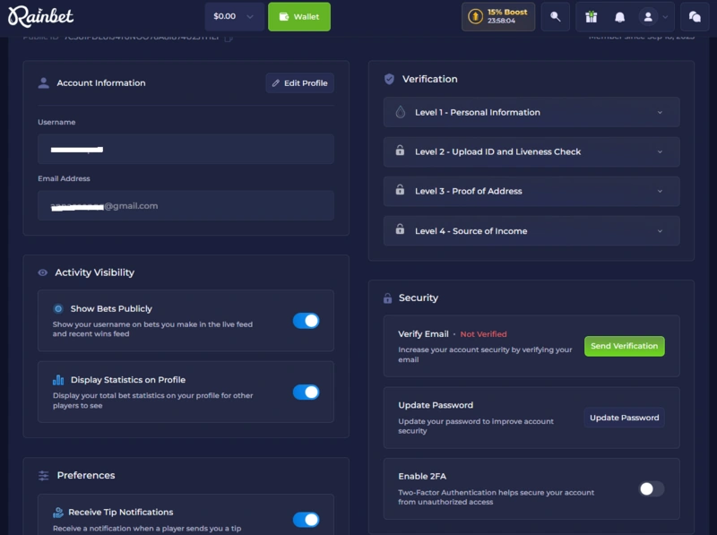 rainbet verification page